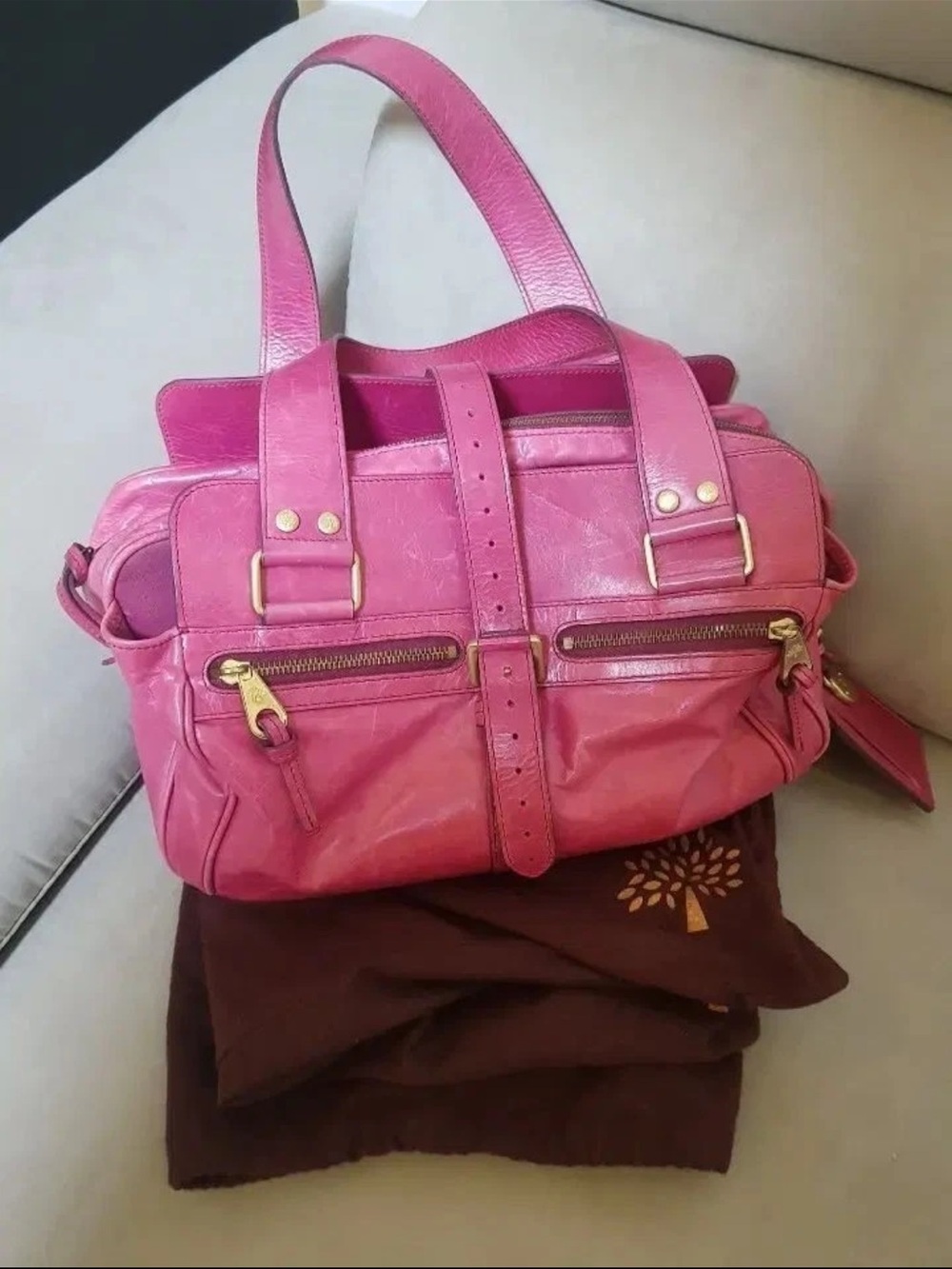 Mulberry Pink Leather Shoulder Bag with Gold Hardware
